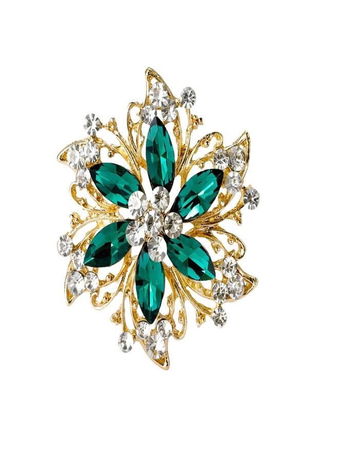 IS4U Rhinestone Flower Brooch Elegant Petal Flower Brooch Multi-colored Crystal Flower Shape Brooch Stylish Large Rhinestone Crystal Flower Brooch Fashionable Casual Wear Hat Accessories Jewelry for Women (Green) - Image 1